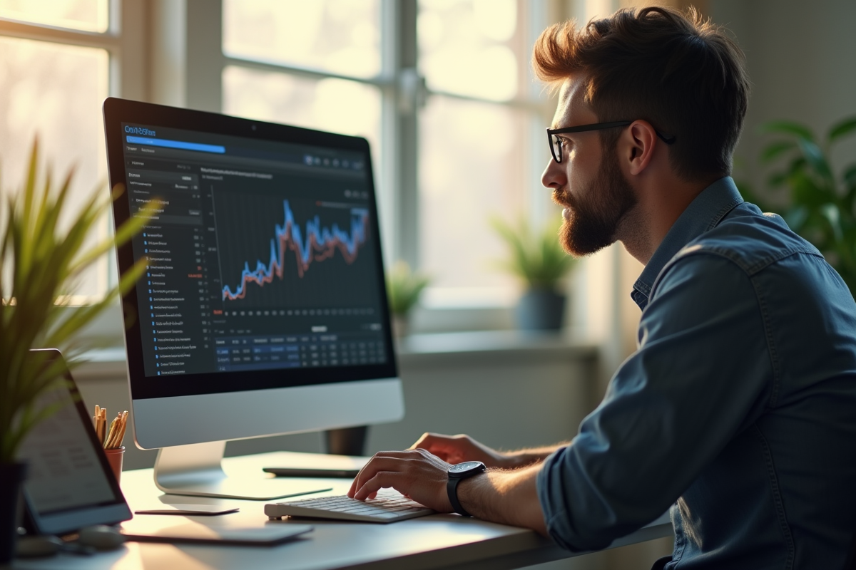 Professionnel analysant des données dans un bureau à domicile