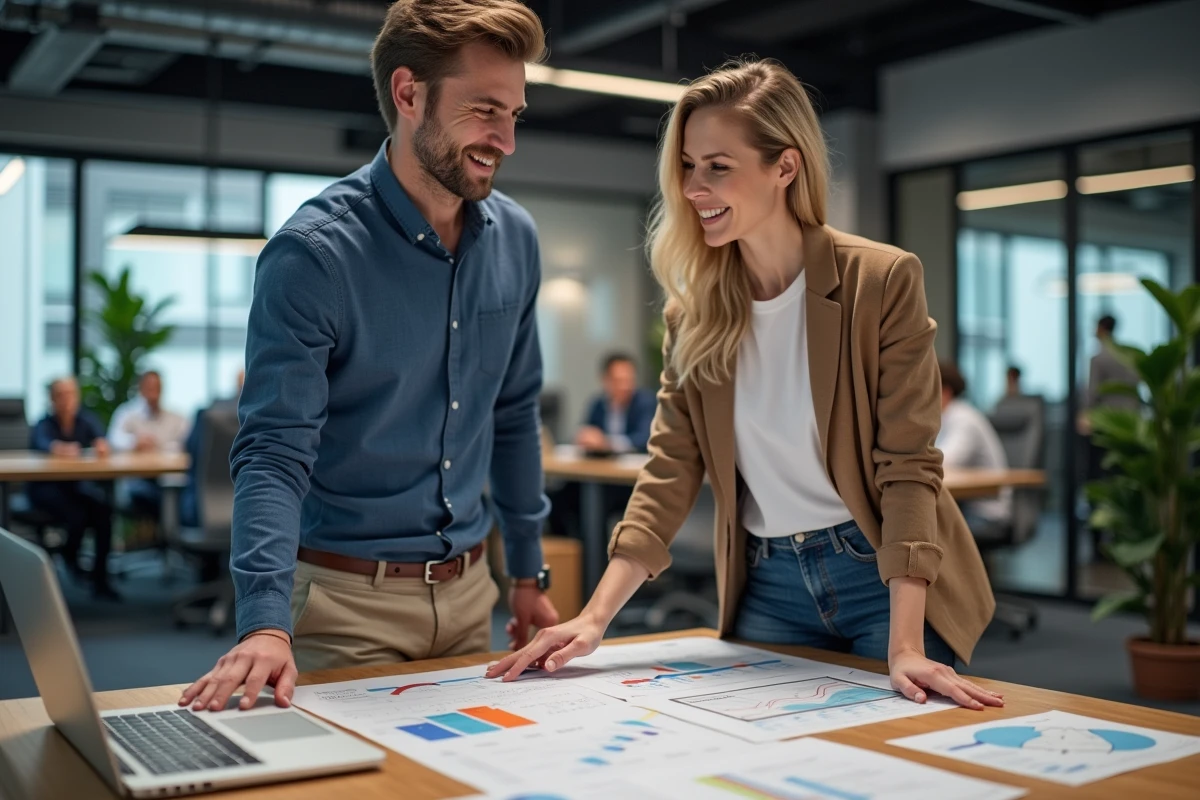 Deux collègues marketing discutant d'une stratégie de prix IA pour augmenter les ventes en 2026