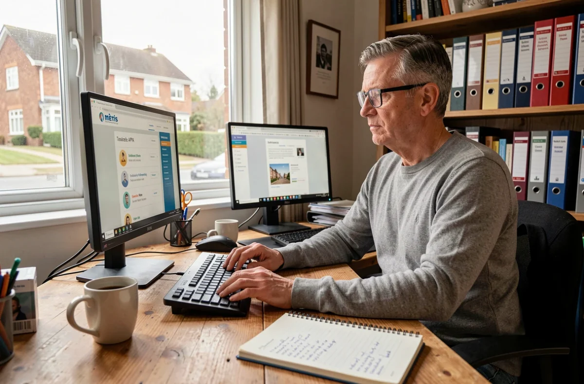 Homme se connectant à MÈTIS AFPA depuis son domicile avec un ordinateur de bureau