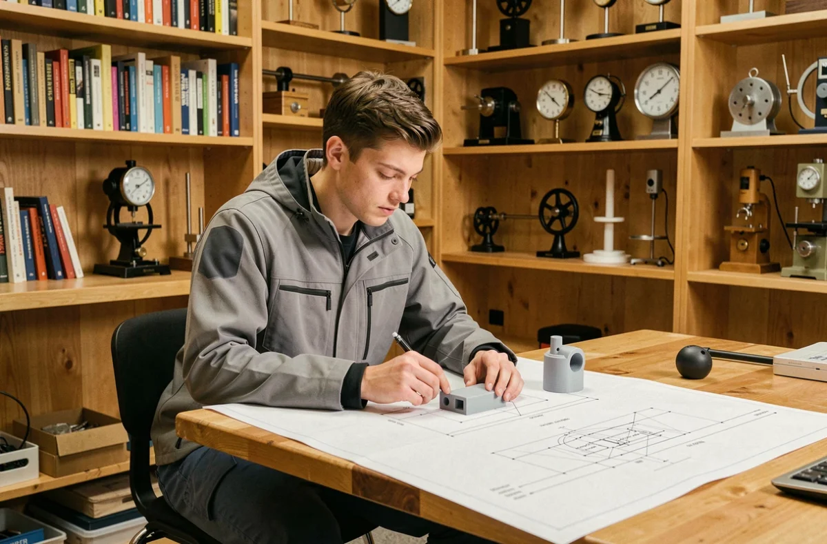 Étudiant en ingénierie mécanique travaillant sur des plans techniques à l'ECAM LaSalle Lyon, école d'ingénieurs généraliste