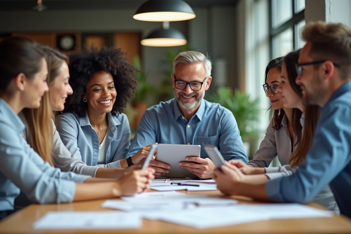 Groupe de professionnels divers en réunion collaborative en entreprise