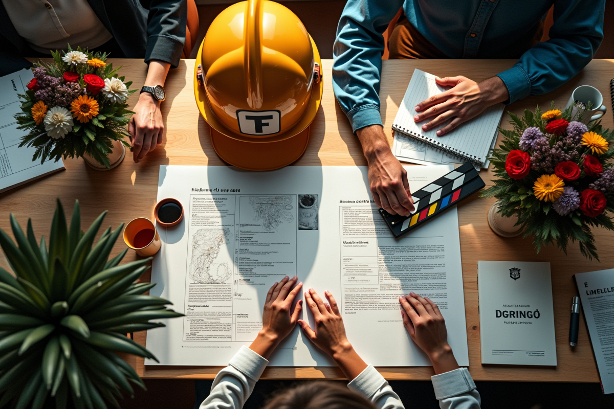 Vue de dessus d un espace de travail créatif avec objets de professions F