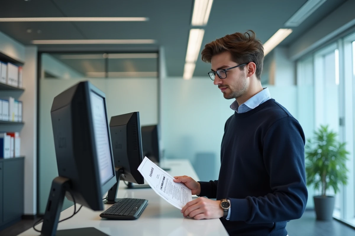 Étudiant consultant un document d'examen tout en réinitialisant son mot de passe sur le portail Cyclades