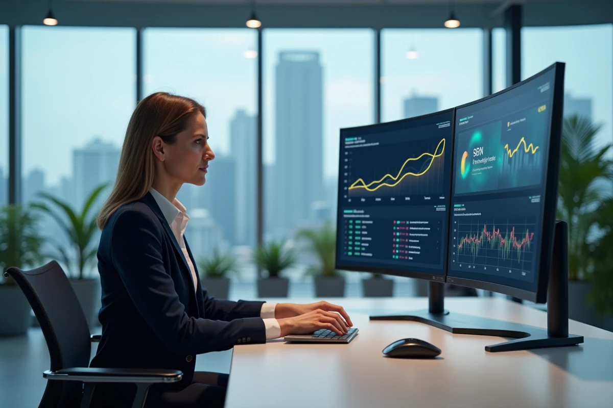 Femme professionnelle analysant des données de prix IA sur un tableau de bord de ventes en 2026