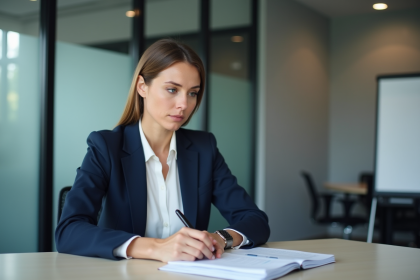 Femme professionnelle en formation dans un bureau moderne