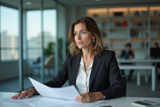 Femme d affaires en réunion avec documents dans un bureau moderne