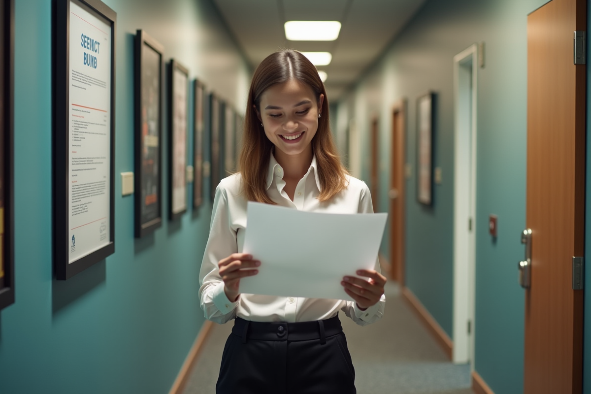 Jeune femme souriante tenant un certificat de réussite