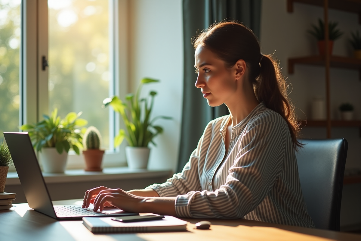 Femme travaillant à domicile lors d