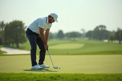 Golfeur en pleine action sur le green lors d'un chip