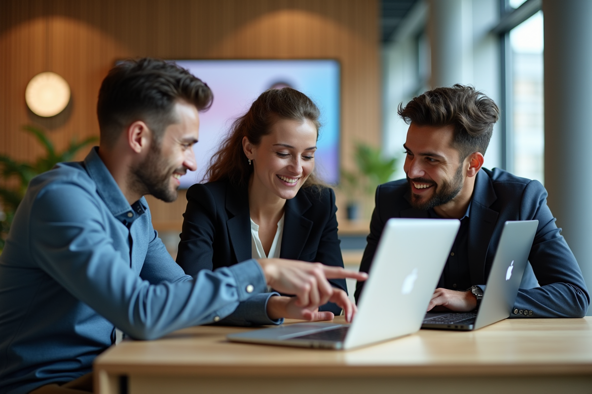 Groupe de trois adultes discutant autour d