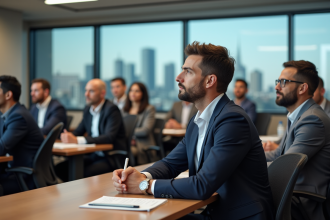 Groupe de professionnels en formation en salle moderne
