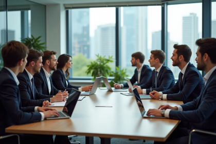 Groupe de professionnels en réunion dans un bureau moderne