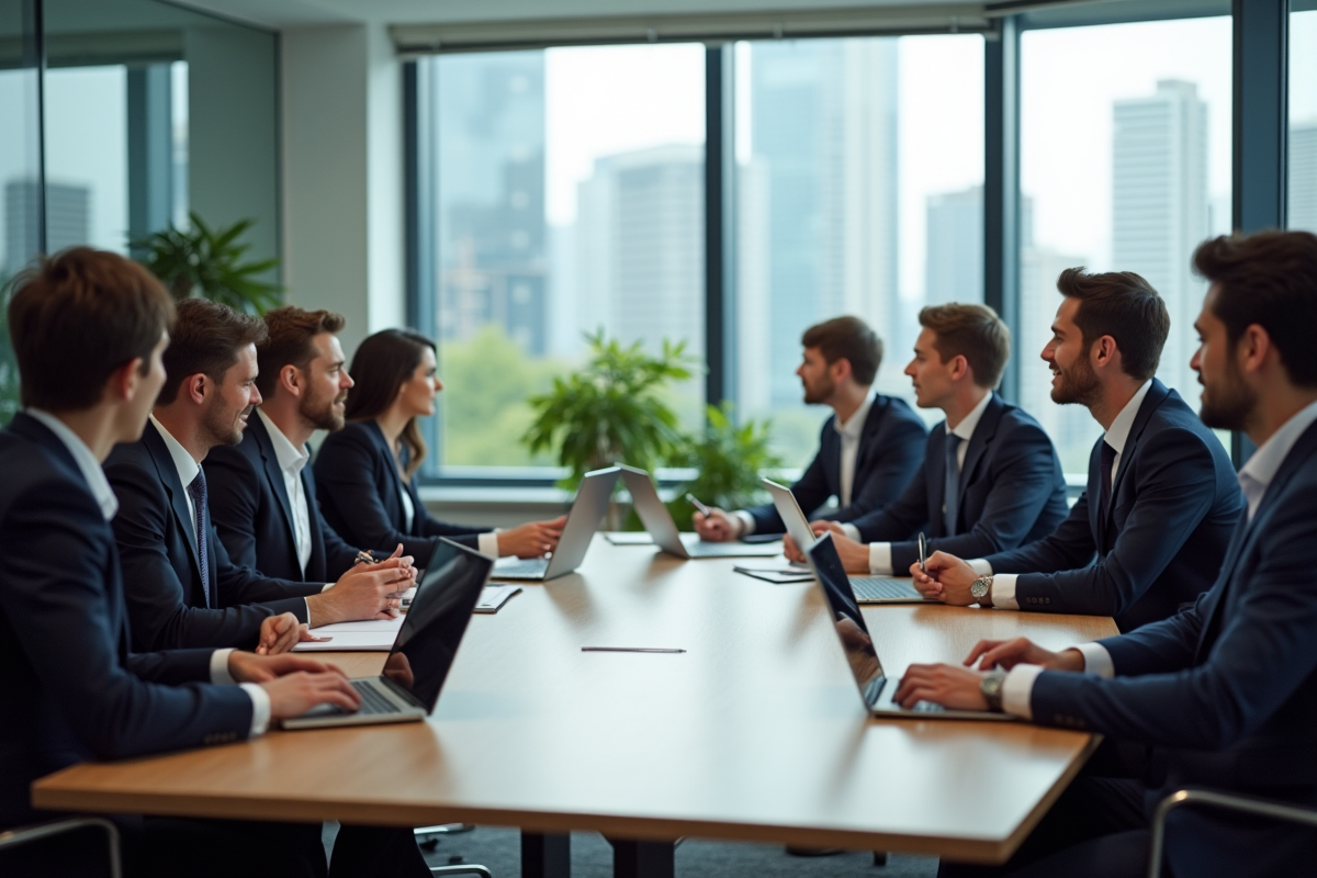 Groupe de professionnels en réunion dans un bureau moderne