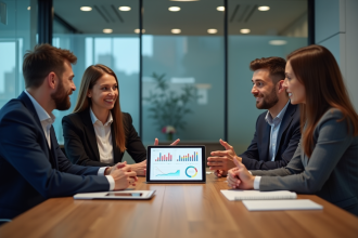 Groupe de professionnels en réunion dans un bureau moderne