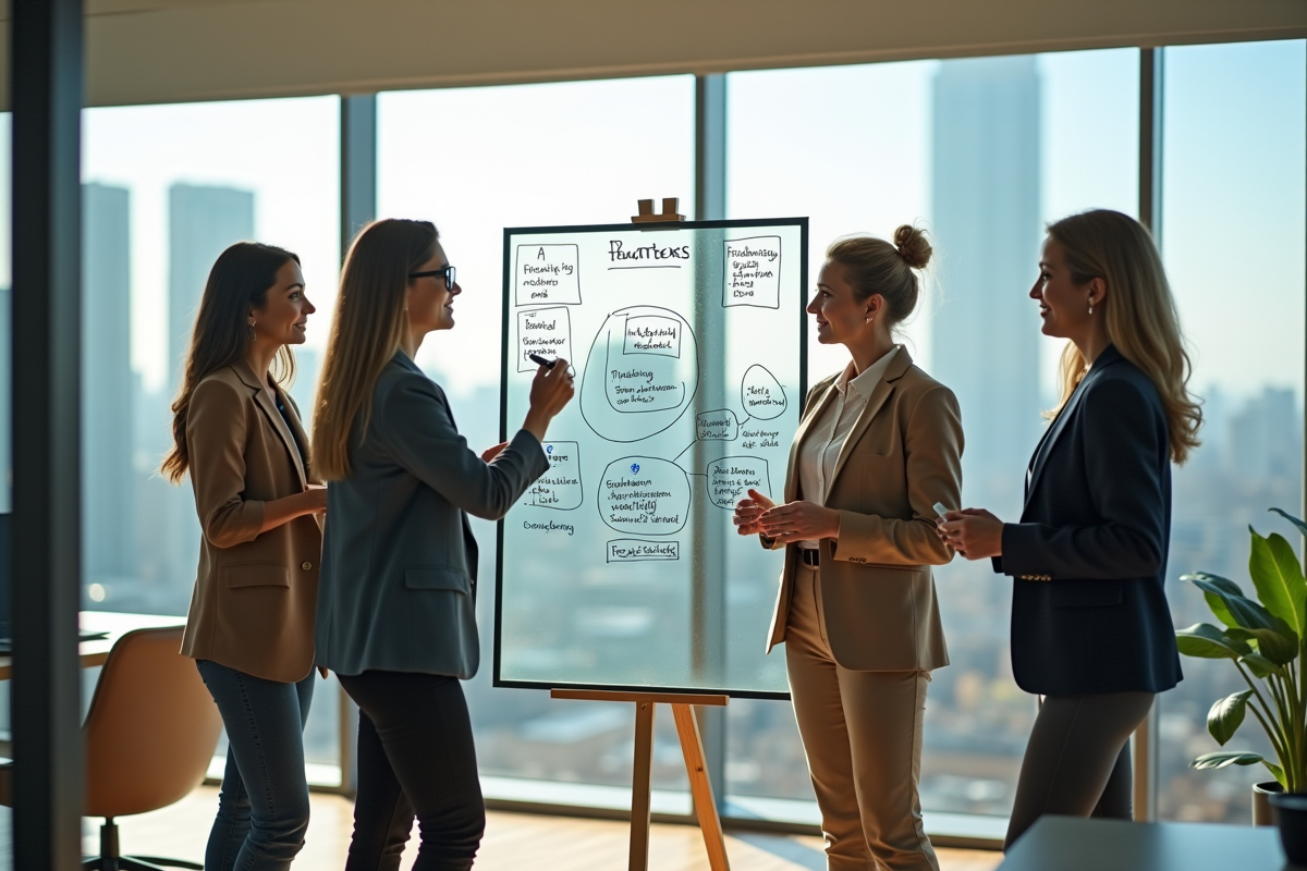 Groupe de professionnels discutant autour d