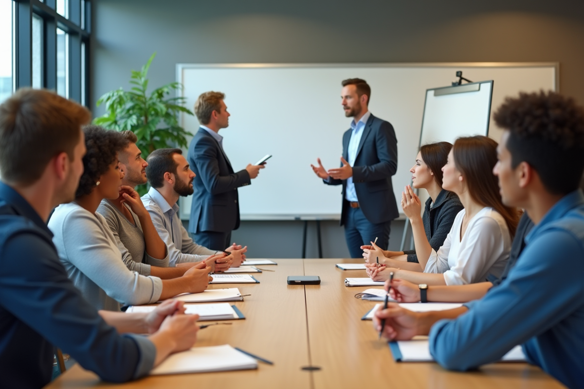 Groupe divers d employés lors d une formation en entreprise