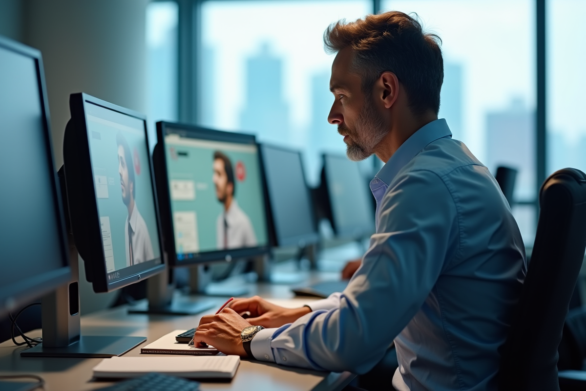 Homme en train de prendre des notes dans un laboratoire informatique