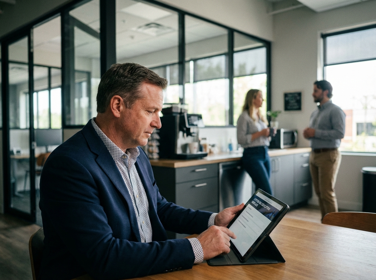 Homme d affaires étudiant dans un espace de pause moderne