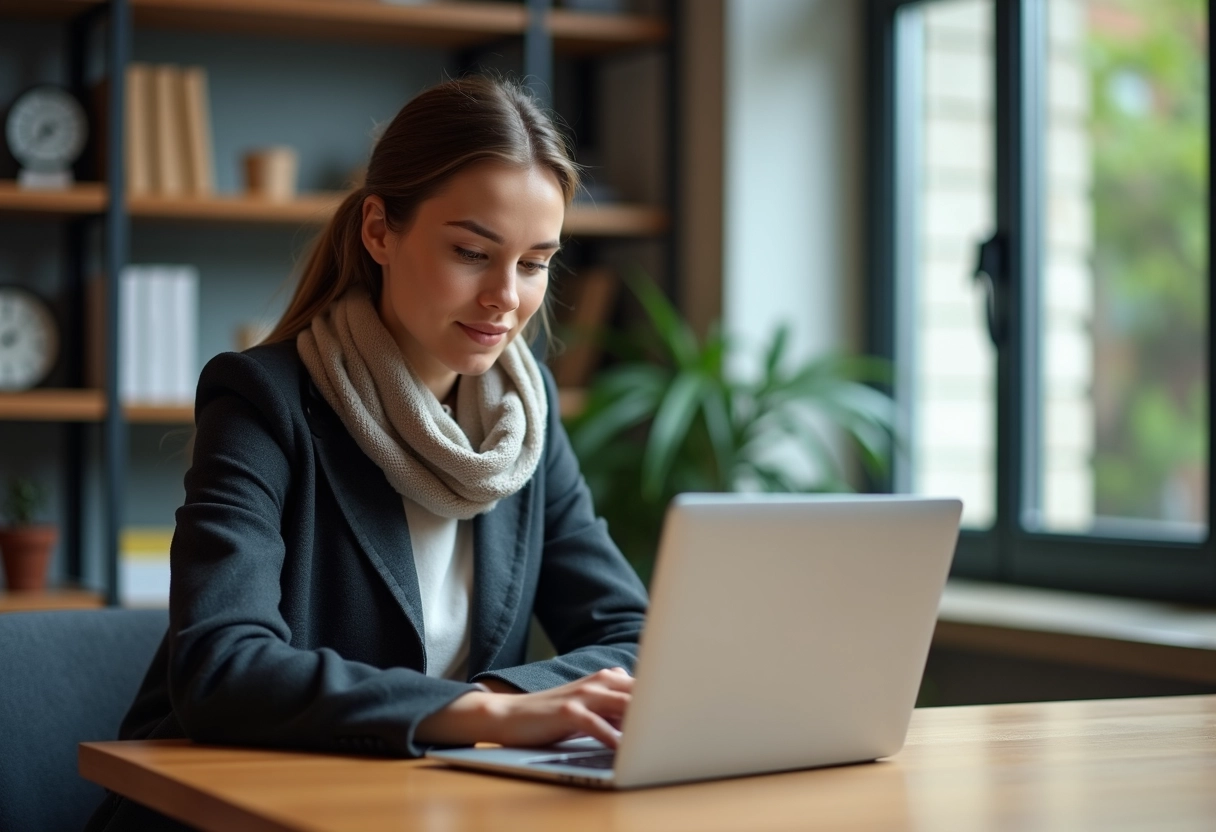 Jeune femme concentrée travaillant sur son ordinateur dans un laboratoire