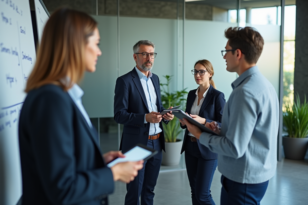 Managerne en brainstorming avec collègues dans une salle de réunion