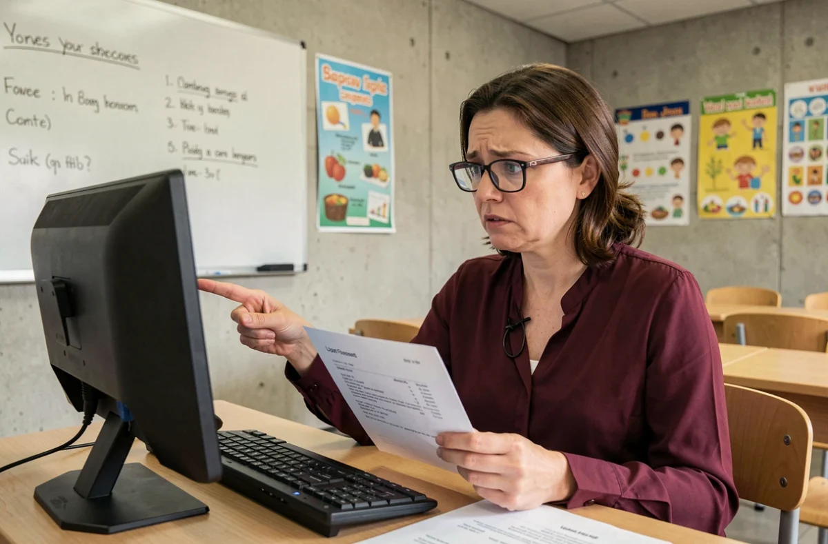 Enseignante cherchant à résoudre un problème de connexion ENT sur un ordinateur de classe