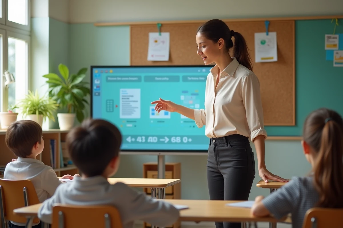 Professeure expliquant un module AI à un élève en classe