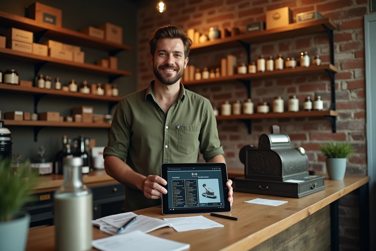 Propriétaire de petite boutique utilisant un outil de prix IA pour optimiser ses ventes en ligne